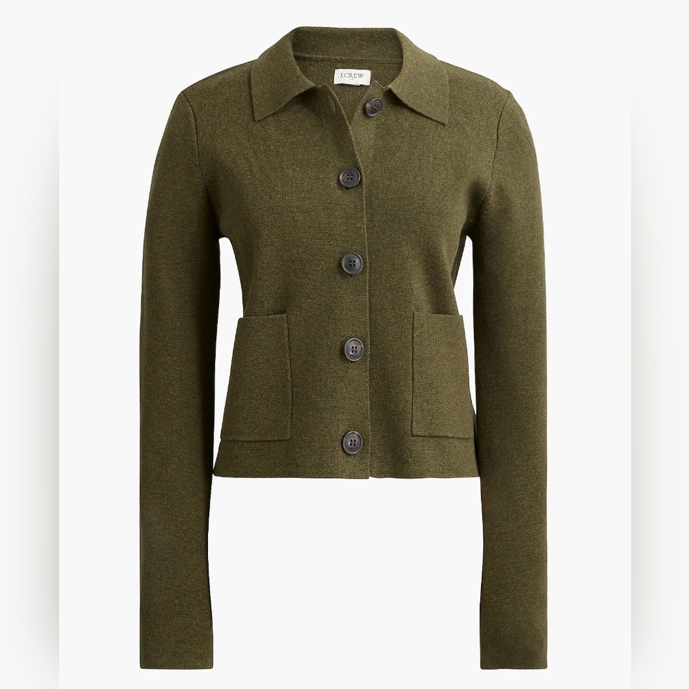 J Crew Polo Cardigan Sweater in Green Size Large